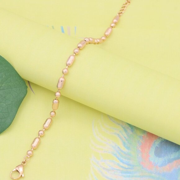 "Rose Gold Textured Bead Bracelet with Adjustable Chain, XPBL1156 - Picture 4 of 12